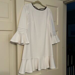 Sail to Sable Cream flutter dress with leather trim at neckline Size S